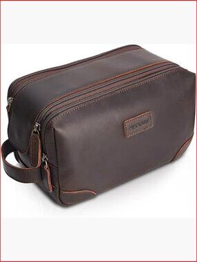 Full Grain Leather Travel Toiletry Bag Dopp Kit Large Cosmetic Case with YKK